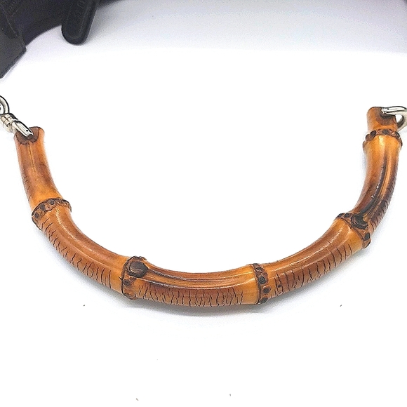 Vintage GUCCI Bamboo Shoulder Bag Canvas & Enamel Leather Authentic T18495 - Picture 4 of 11